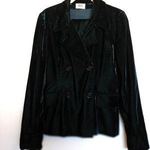 DWR Hamburg Deep Teal Velvet Long Sleeve Button Blazer/Skirt Set Pockets